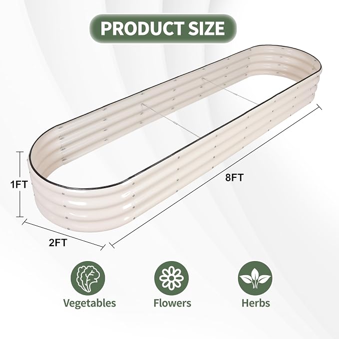 1MORE Galvanized Raised Garden Bed- Planter Garden Boxes Outdoor, Raised Beds for Gardening,Metal Garden Bed Kit for Vegetables Flower, Planter Raised Beds.8x2x1ft White-2pcs