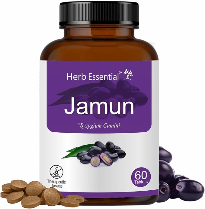 Herb Essential Jamun Seed Tablets 500mg (60 Count) Syzygium Cumini Seed Supplement Indian BlackBerry Tablets, Vegan, Additive-Free & Non-GMO Formula- 60 Count (Pack of 1)