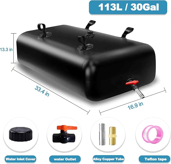 GHOSOONE 113 L/30 Gal Water Bladder Tank, Foldable Portable Water Storage Container, Emergency Water Bag for RV, Truck Bed, Fire Prevention, Drought Resistance, Black