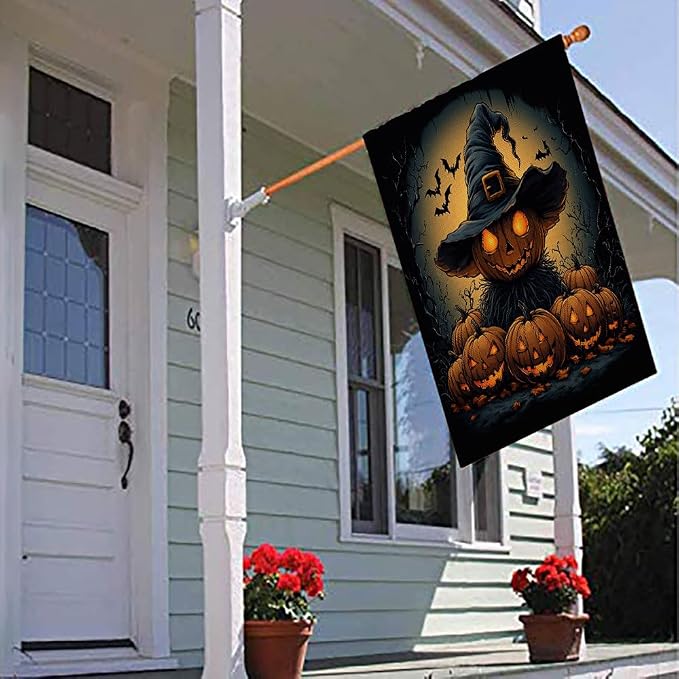 EMMTEEY Halloween Garden Flag Scary Halloween 28X40 Double-Sided, Seasonal Yard Flags Pumpkin Bats Large Burlap Garden Flags for Outside Front/Back Door