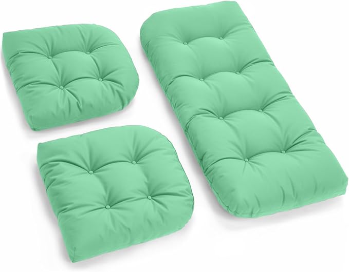 All Weather Outdoor Wicker Chair Cushions of 3 Pieces, Waterproof Outdoor Wicker Chair Cushion for Patio Furniture Loveseat Settee Bench, 1 Loveseat and 2 U-Shaped Thickened Cushions, Cyan