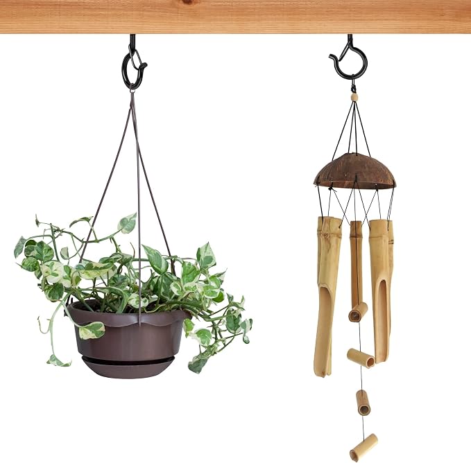 FSAH 50 Pack Screw-in Hooks for Outdoor String Lights, Q Hangers Light Outside, Swivel Hanging Basket Patio with Safe Buckle Screw in Planter Eye Hook Wall Ceiling, Black
