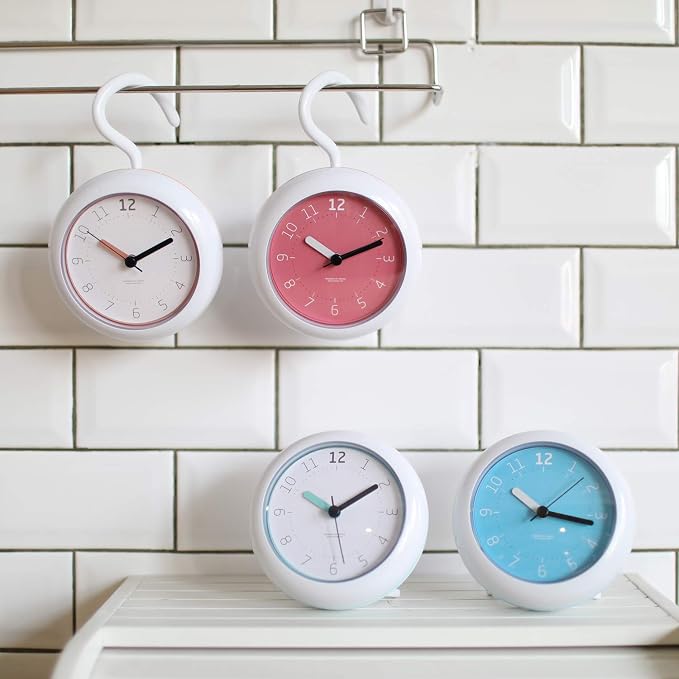 Mooas Silent Waterproof 3-in-1 Clock - Bathroom & Shower Use, Non-Ticking Battery Operated, Hanging & Indoor Outdoor, Kitchen & Bathroom Clock (Mint)