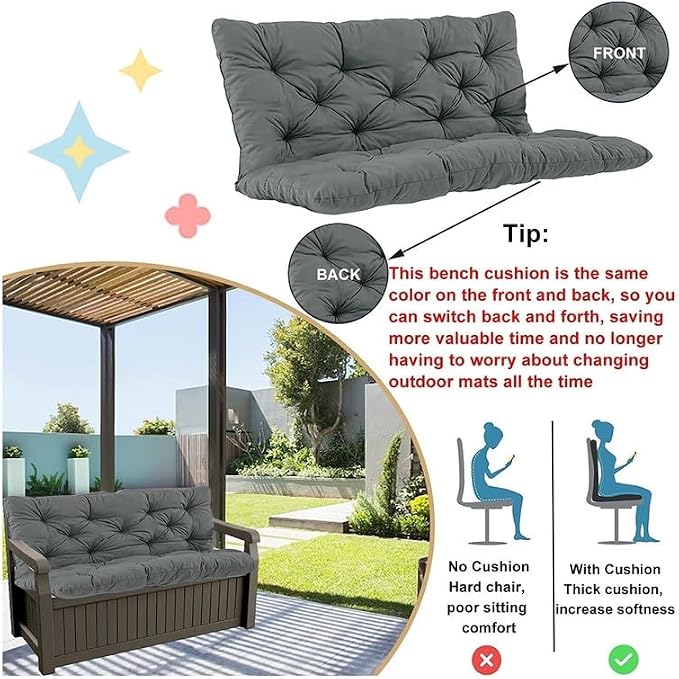 Swing Cushion Replacement Outdoor Porch Waterproof Bench Cushion 2-3 Seater Washable Bench Replacement Cushions for Outdoor Patio Porch Swing Cushions