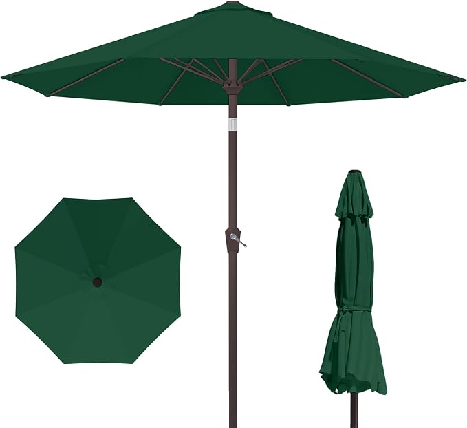 Kingdura 10FT Outdoor Patio Umbrella, Round Market Table Umbrella with Push‑Button Tilt and Crank Lift, 8 Sturdy Metal Ribs, UV50+ Protection Canopy for Backyard, Lawn, Deck, Poolside, Garden (Dark green)