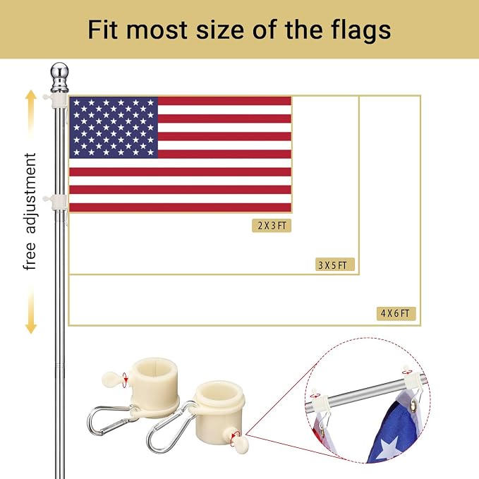 Flag Pole for Outside House in Ground - 9 ft Adjustable,5 Pronges Stake Base - Heavy Duty Inground Flag Pole Kit for Front Yard Garden Outdoor Camper, 1" Portable Flagpoles Residential Stand