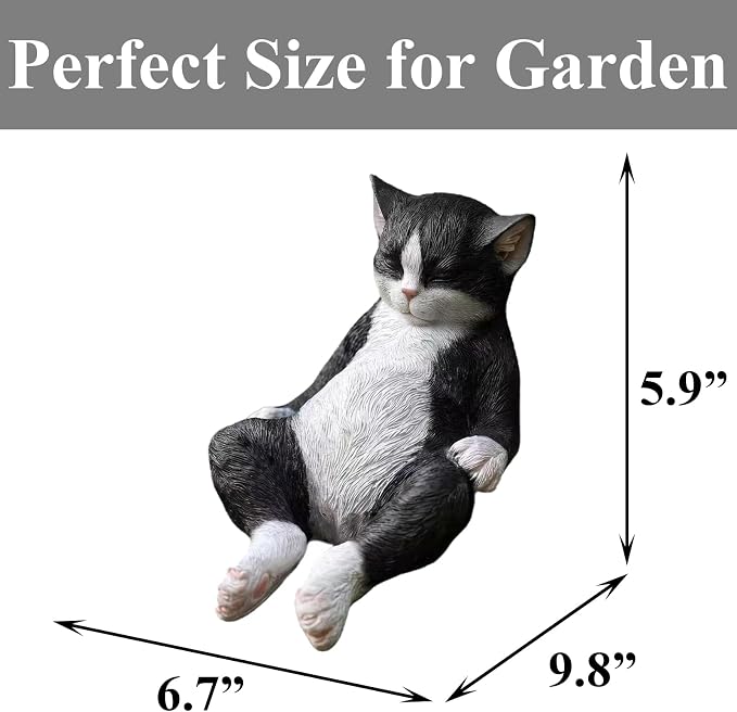 Cat Statue Outdoor Cat Figurines Garden Decor, Black & White Cat Statue Figurine Decor Sculpture for Patio, Yard, Resting Tuxedo Cat Statues for Indoor Table Accessory, Gift for Mom & Cat Lovers