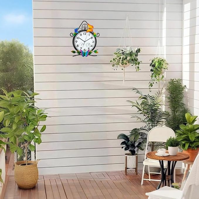 14.5'' Large Outdoor Clock with Thermometer & Humidity | Silent No-Ticking, Easy to Read, Quartz Clock Waterproof, Decor for Patio, Living Room, Kitchen, Black