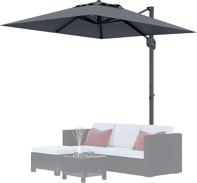 PeakPursuit 10' x 10' Square Cantilever Umbrella - Heavy Duty Aluminum Patio Sun Shade Offset Umbrella with 360-Degree Rotation for Outdoor Decor, Backyard, Deck, Pool