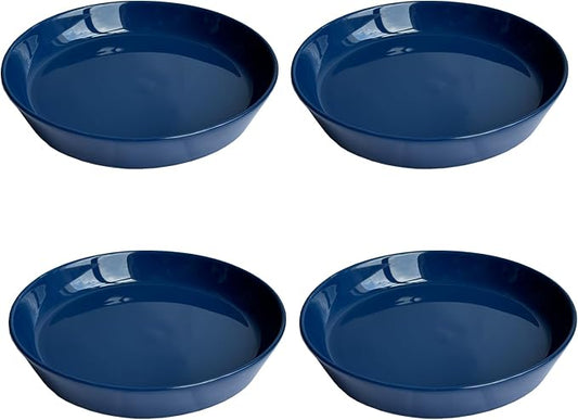 Ceramic Plant Saucer Tray 4 Pcs 4 5 Inch Blue, 5" OD x4.25 ID x1.18 Deep| Round Sturdy Heavy Duty Glazed Bevel Planter Drip Flower pots with Catch Basin for Indoor Outdoor Plants