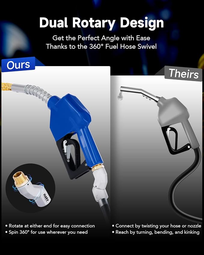 Orion Motor Tech Automatic Fuel Nozzle Kit, 3/4" NPT Auto Shut Off Fuel Nozzle with 360° Hose Swivel, Gas Fuel Transfer Refilling Nozzle with 15/16" Spout 16 gpm Flow Rate