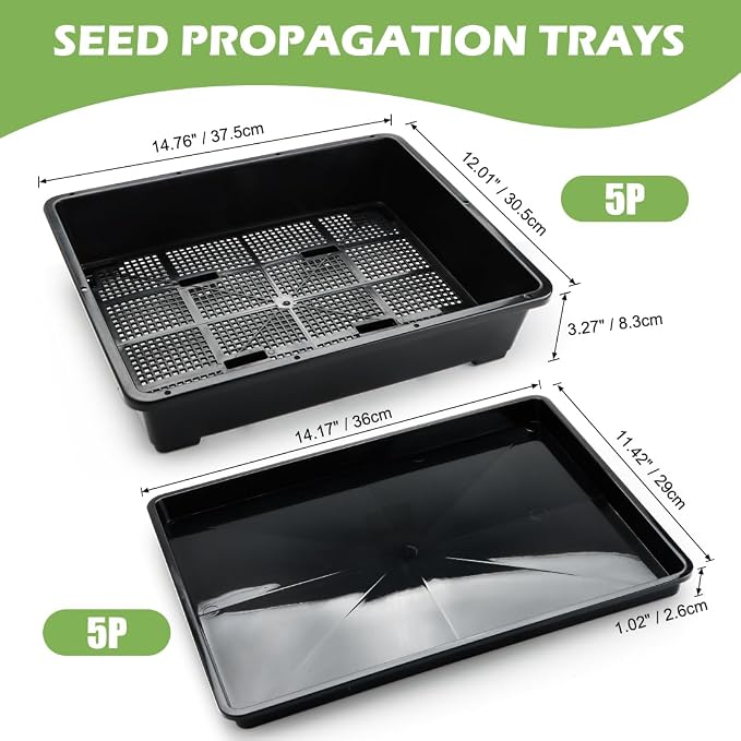 RooTrimmer 5 Pack Soil Blocking Trays with 2.8 inch (7CM) Square Nursery Pots 100pcs, Plastic Flat Plant Tray for Holding or Collecting Drainage Water, Seed Starter Tray for Seed Germination (Black)