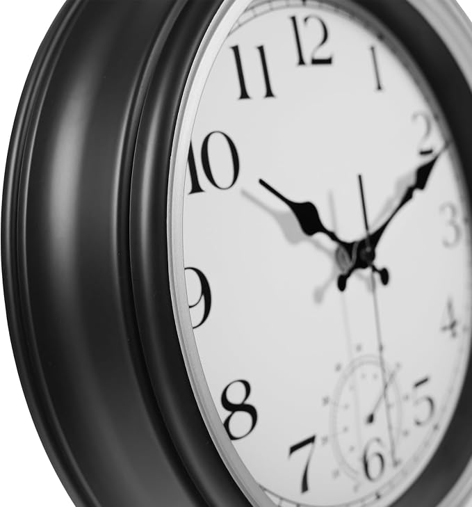JoFomp Large Waterproof Outdoor Clock with Thermometer Combo - 12 inch Silent Non Ticking Quartz Battery Operated Wall Clock for Patio, Home, Pool, Garden, Porch, Deck (Silver, 12 Inch)