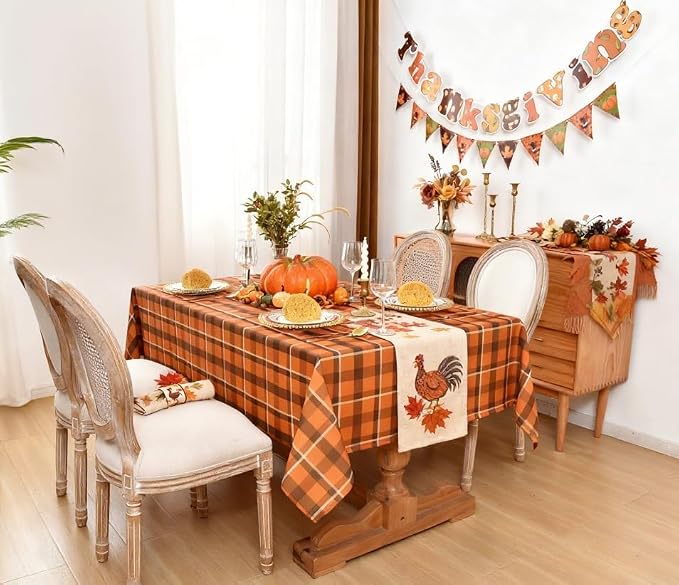 Classic Gingham Buffalo Tablecloth Fabric - Oblong 58x144 Inch Water Proof Checkered Table Cloth for Indoor Outdoor - Farmhouse Table Cover for Thanksgiving Day, Picnics, BBQs, Halloween