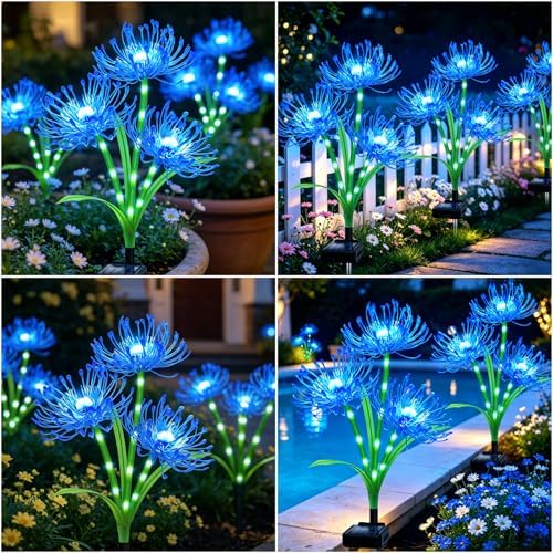 VOOKRY Solar Lights Outdoor, 8 Pack Blue Spider Lily Garden Flower Lights - Image 5