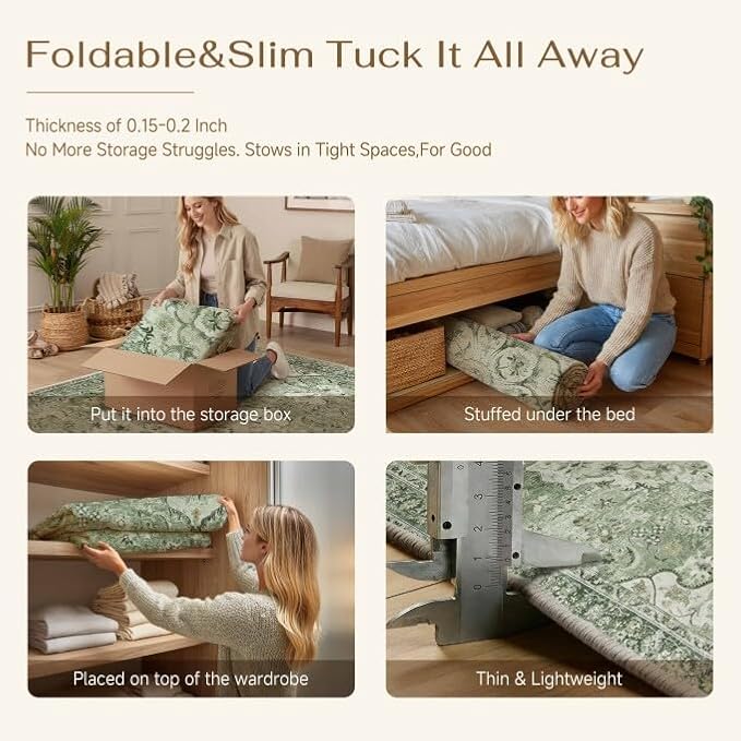 Sage Green Area Rug 4x6 Living Room Vintage Floral Non-Slip Carpet | Machine Washable, Soft, Low Pile, Distressed, for Bedroom, Dining Room, Kids Room, Nursery, Office, Retro Farmhouse Decor