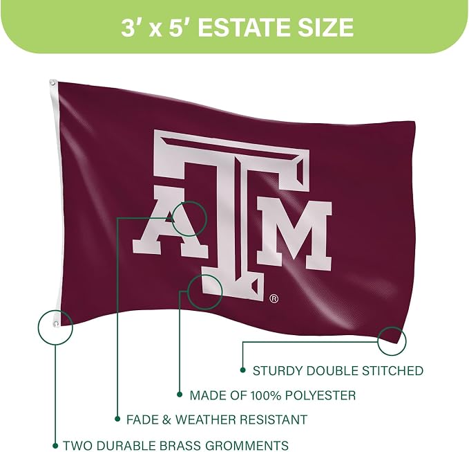 NCAA Texas A&M Flag with Grommets, 3'x5' Texas A&M Aggies Outdoor College Flags & Banners for Garden Patio Indoor Wall Décor