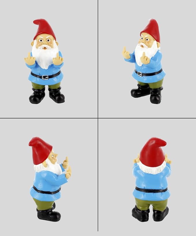 Gnometastic Mini Middle Finger Gnome 3.5in, Naughty, Funny Garden Gnomes Outdoor Decoration for Yard Lawn Ornament Fairy Garden Decor, Inappropriate Stocking Stuffers and Gifts for Angry People
