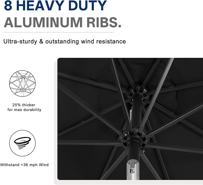 ABCCANOPY 10FT Durable Solar Led Patio Umbrellas with 32LED Lights (Jet Black)