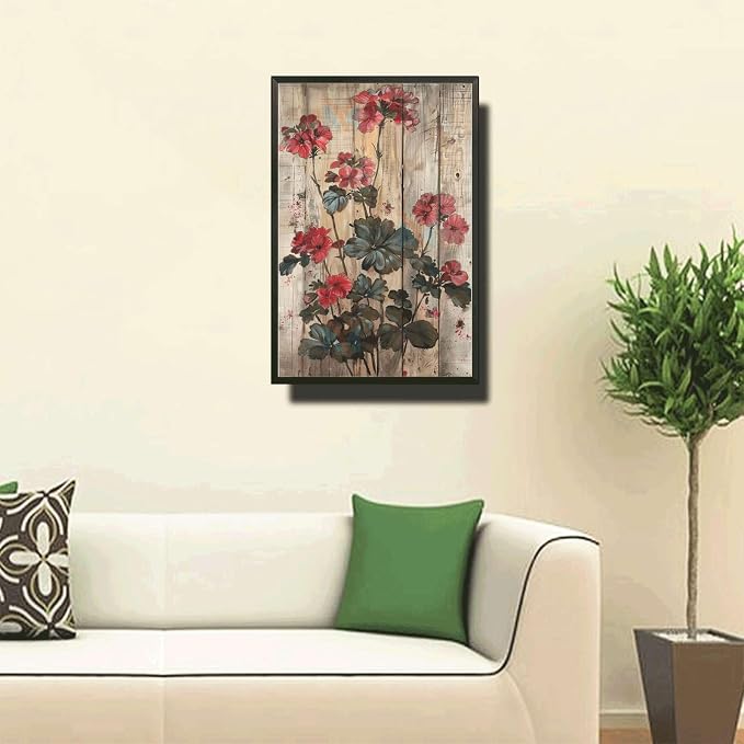 Metal Sign Tin Sign Vintage Wall Art Rustic Garden Pelargoniums Tin Sign for Vintage Wall Art Shabby Chic Gardens and Distressed Wood Tin Sign for Room 8×12 Inches with Metal Frame