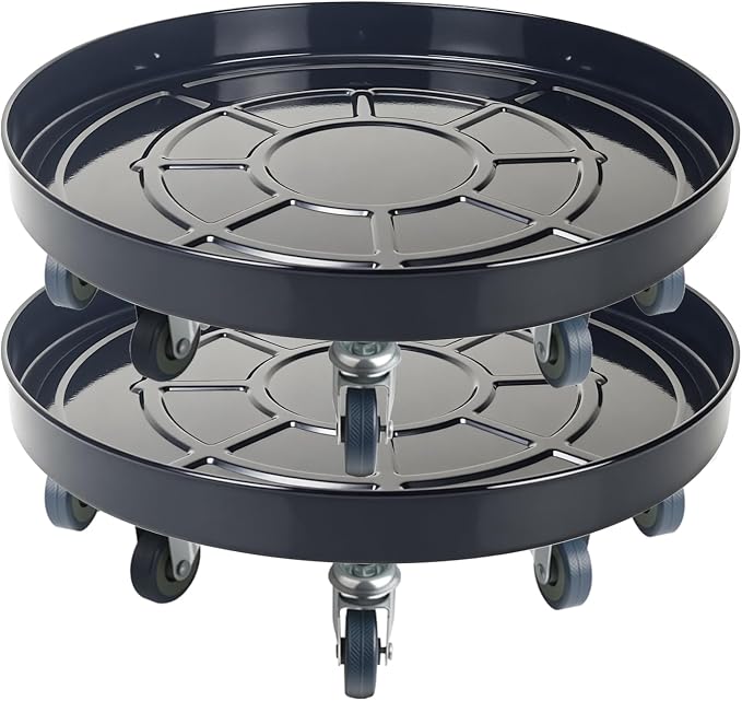 20 Inch Heavy Duty Plant Stand on Wheels, Round Plant Caddy with Wheels for Indoor & Outdoor Use, Metal Rolling Tray for Potted and Small Furniture (Black 2 Pcs)