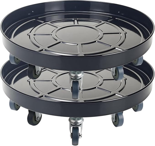 20 Inch Heavy Duty Plant Stand on Wheels, Round Plant Caddy with Wheels for Indoor & Outdoor Use, Metal Rolling Tray for Potted and Small Furniture (Black 2 Pcs)