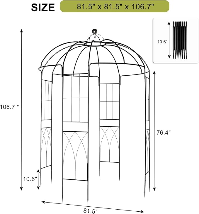 French Style Birdcage Shape Heavy Duty Gazebo, Pergola Pavilion Arch Arbor Arbour Plants Stand Rack for Wedding Outdoor Garden Lawn Backyard Patio, Climbing Vines, Roses