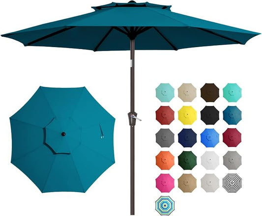 JEAREY 9' 2-Tiers Patio Umbrellas Outdoor Table Market Umbrella w/Push Button Tilt/Crank, 8 Sturdy Ribs, UV Protection Waterproof Sunproof(Cerulean)