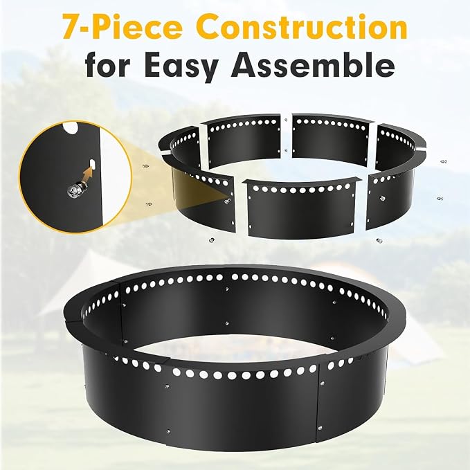 Smokeless Fire Pit Ring, 64 inch Outer/60 inch Inner Outside Fire Pit, Heavy Duty Large Solid Metal Steel Round Firepit Rim Insert for Outside Wood Burning, DIY Campfire Ring