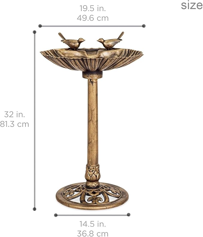 32inch Antique Bird Bath Outside Garden Weather Resistant Polyresin Backyard Expressions