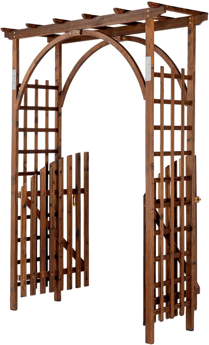 VINGLI 85in Wooden Arbor Garden Arch, Wedding Arch for Ceremony, Wood Trellis for Plant Climbing, Christmas Decor Pergola for Garden Backyard, Lawn (Wooden Brown)