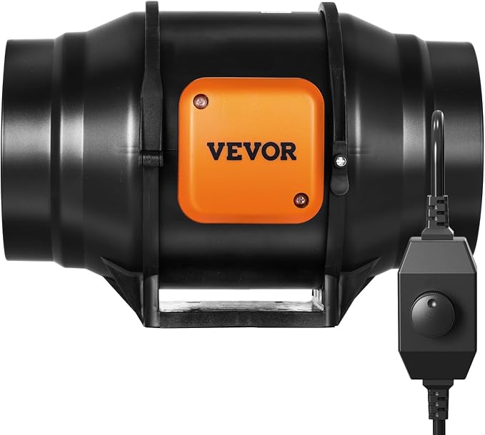 VEVOR Inline Duct Fan, 6-Inch 400 CFM with Variable Speed Controller, Quiet AC-Motor Ventilation Exhaust Fan for Cooling Booster, Grow Tents, Hydroponics