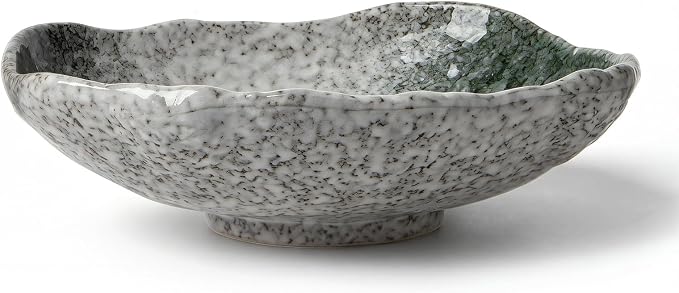 DOWAN 9.5" Wabi-Sabi Decorative Bowl, Irregular Moss Green Glazed Ceramic Catchall Bowl for Keys and Wallet, Stone Texture Centerpiece Table Bowl for Entryway, Living Room & Coffee Table Decor