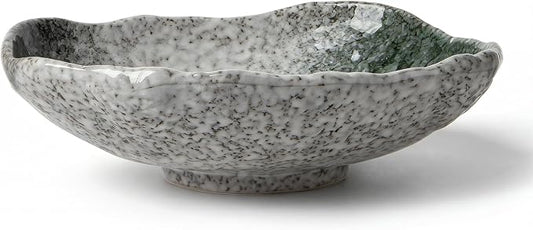 DOWAN 9.5" Wabi-Sabi Decorative Bowl, Irregular Moss Green Glazed Ceramic Catchall Bowl for Keys and Wallet, Stone Texture Centerpiece Table Bowl for Entryway, Living Room & Coffee Table Decor