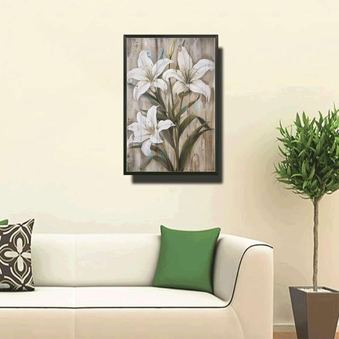 Metal Sign Tin Sign Vintage Wall Art Rustic Charm Lilies Tin Sign for Easy Installation Weather Resistant Design and Vintage Aesthetic Vintage Sign for Room 8×12 Inches with Metal Frame