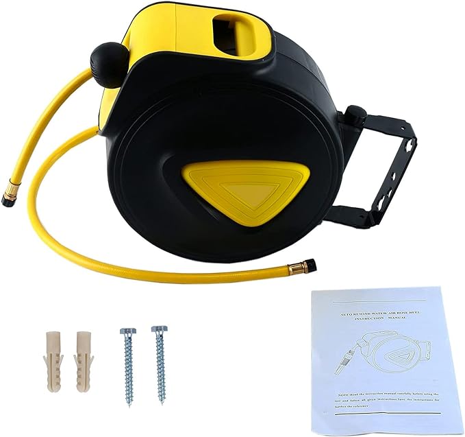 8MILELAKE Retractable Auto Rewind Air Hose Reel Wall Mount Tool Air Compressor 33ft x5/16inches 180 degree rotation Air Hose Reel