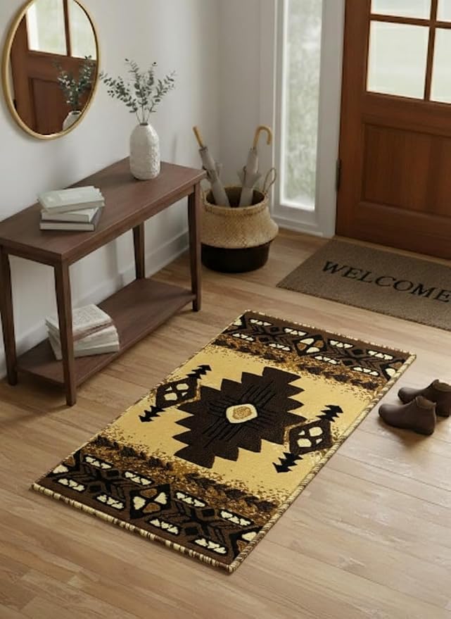 YHSF South West Native American Area Rug C318 - Easy Clean, Thick, Soft, Durable Native Tribal American Indian Inspired Rug for Bedroom/Living Room and More - Berber, 16 Inches x 28 Inches