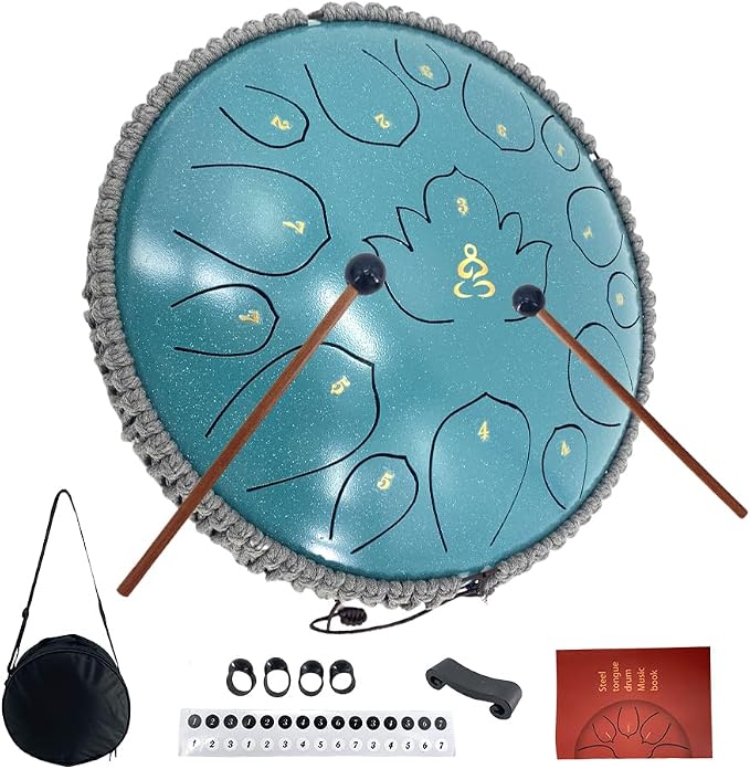 13 Inches 15 Notes Steel Tongue Drum,Rain Chime Hand pan with Mallets & Carry Bag Musical Instrument Garden Rain Drum for Adults,Friends