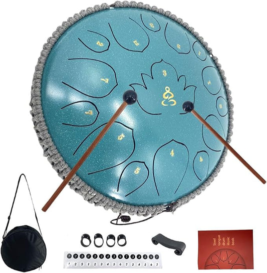 13 Inches 15 Notes Steel Tongue Drum,Rain Chime Hand pan with Mallets & Carry Bag Musical Instrument Garden Rain Drum for Adults,Friends