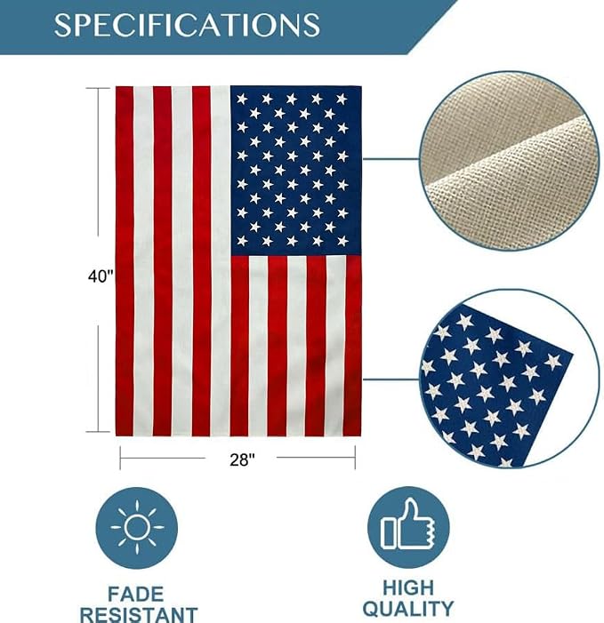 28 x 40 Inch Large Size American Flag Lights,USB Powered Light Up American Garden Flag(Power Supply not Included),Memorial Day,4th of July Decorations,Lighted Garden Outdoor Flag