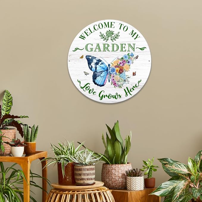 MeMate Garden Sign Outdoor Decorations, 12 inches Metal Signs Decor Outside, Gardening Gifts for Family Friends Gardeners, Rustic Plaque for Potting Shed, Flowers Vegetable Gardens (03)