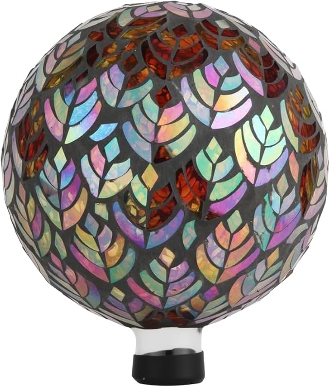 Lily's Home Colorful Mosaic Glass Gazing Ball, Designed with a Stunning Holographic Petal Mosaic Pattern to Bring Color to Any Home and Garden, Silver & Purple (10" Diameter)