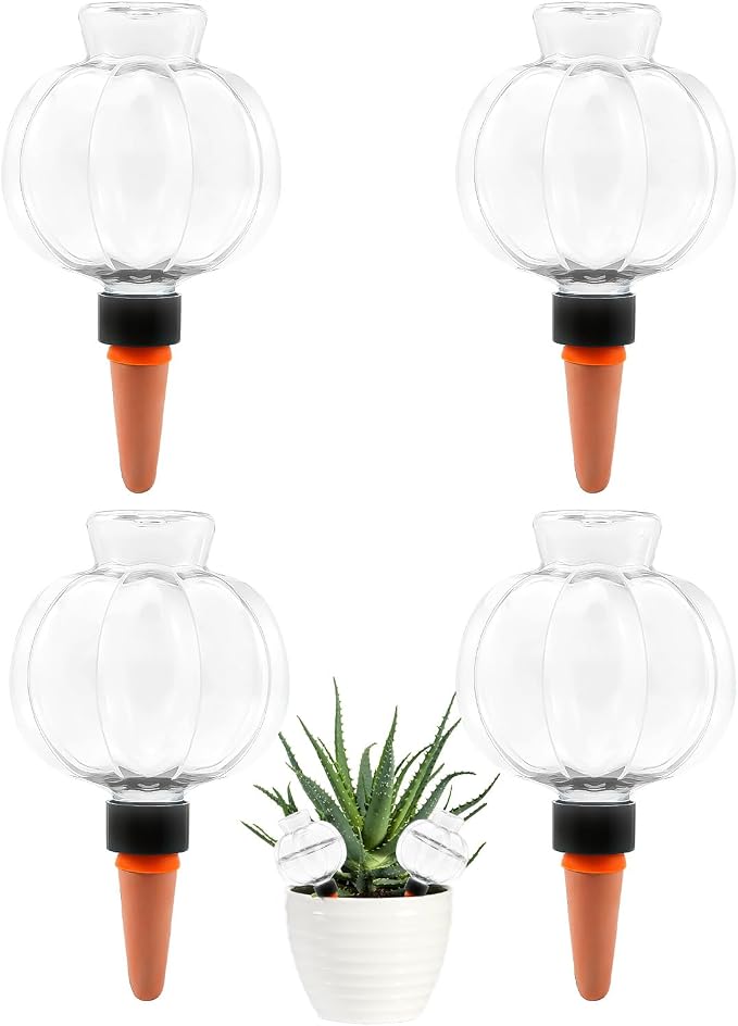 4 Pcs Plant Self Watering Globes, 17oz Large Plastic Water Bulbs Top Fill Watering Globes Slow Release Terracotta, Water Spikes Stakes for Indoor and Outdoor Plants (Clear)