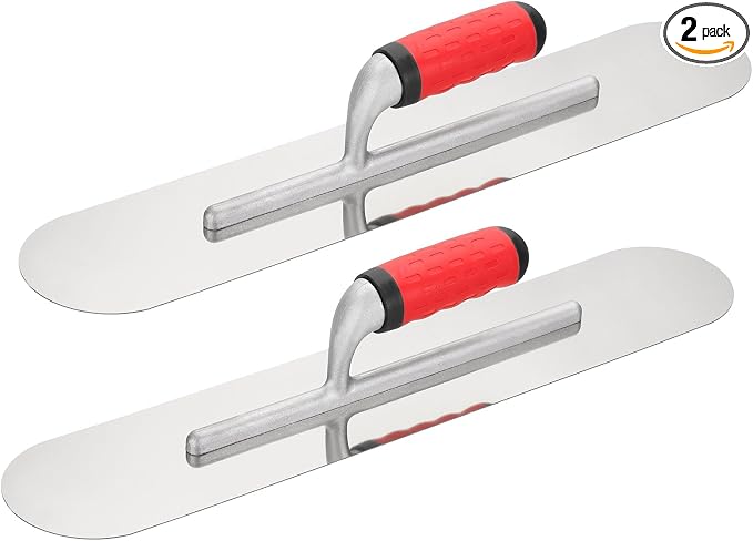 HARFINGTON 2 PCS Double Round Drywall Trowel 20" x 4", 402 Stainless Steel Concrete Finishing Trowel Art Paint Plastering Hand Tools with TPE Grip, for Concrete Cement, Silver