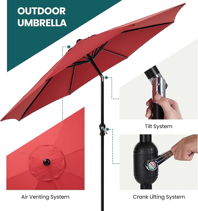 OLIXIS 9FT Patio Umbrella Outdoor, Patio Table Umbrella 9 Feet Sun Shade for Pool, Beach, Outside Umbrellas with Tilt and Crank Button & Sturdy Ribs Waterproof for Deck, Terrace and Restaurant