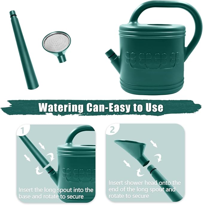 2 Gallon Watering Can, Outdoor Watering Can for Plants, Garden Water Can with Removable Long Spout and Stainless Steel Sprinkler Head, Large Water Can for Greenhouse (Dark Green, 2 Gallon)