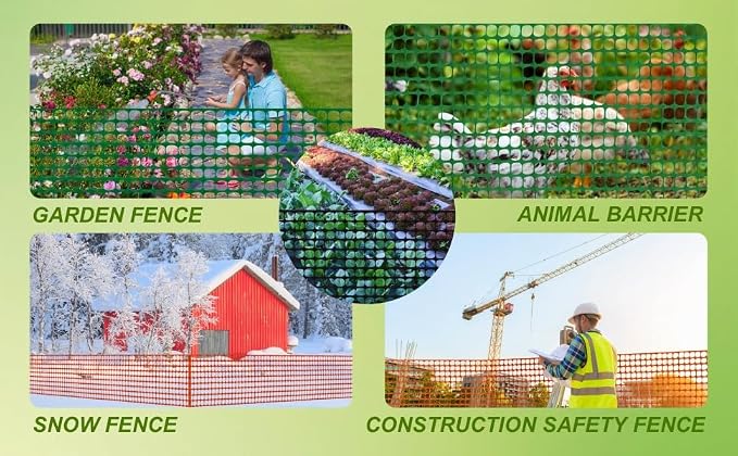 PotatoLife Plastic Mesh Fence Safety Fence, Extra Strength 4'x50' Roll with 100 Zip Ties, Resuable Temporary Netting for Garden Fencing, Construction, Snow Fencing, Animal Barrier, Poultry, Deer, Dog