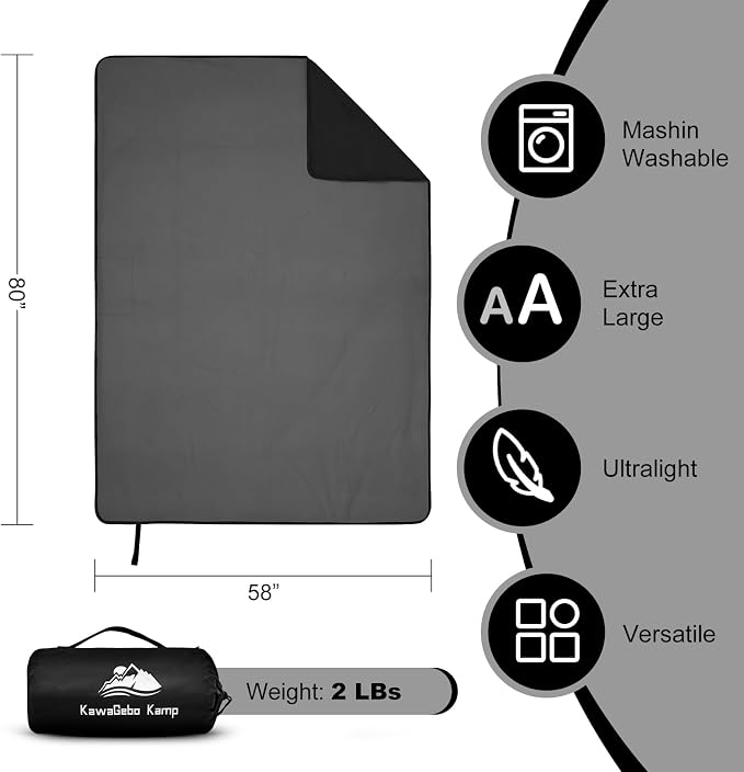 Large Waterproof Outdoor Picnic Blanket 80"x 58" | Windproof Lightweight Stadium Blanket, Packable, Stay Dry and Comfortable for Camping, Sports, Travel - Black