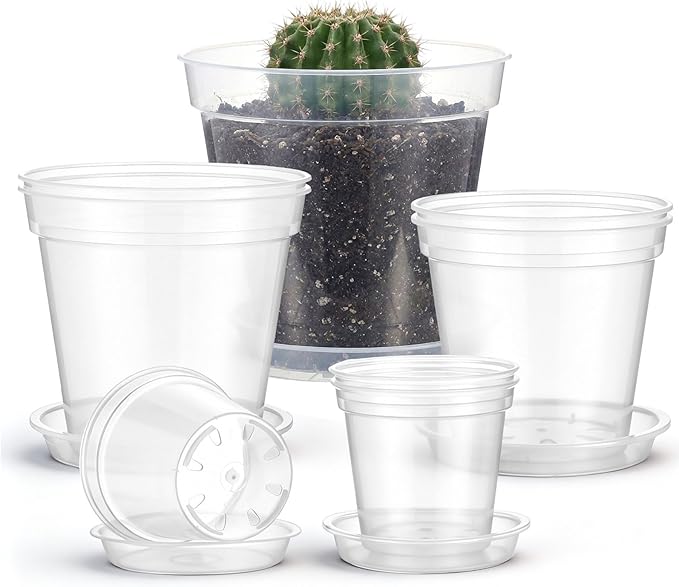 Baderke 8 Pack Clear Nursery Pot Plastic Nursery Pot Large Plant with Drainage Holes for Root Health Indoor Outdoor (Multiple Sizes)
