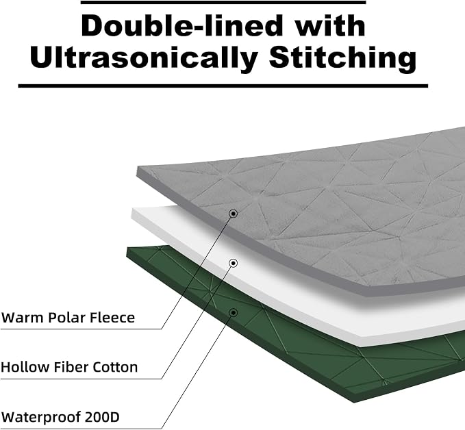 Large Waterproof Outdoor Blanket Thick Fleece 80" x 58" | Windproof Stadium Blanket, Wearable Poncho, Machine Washable for Camping, Car, Pet, Picnics - Green Hooded